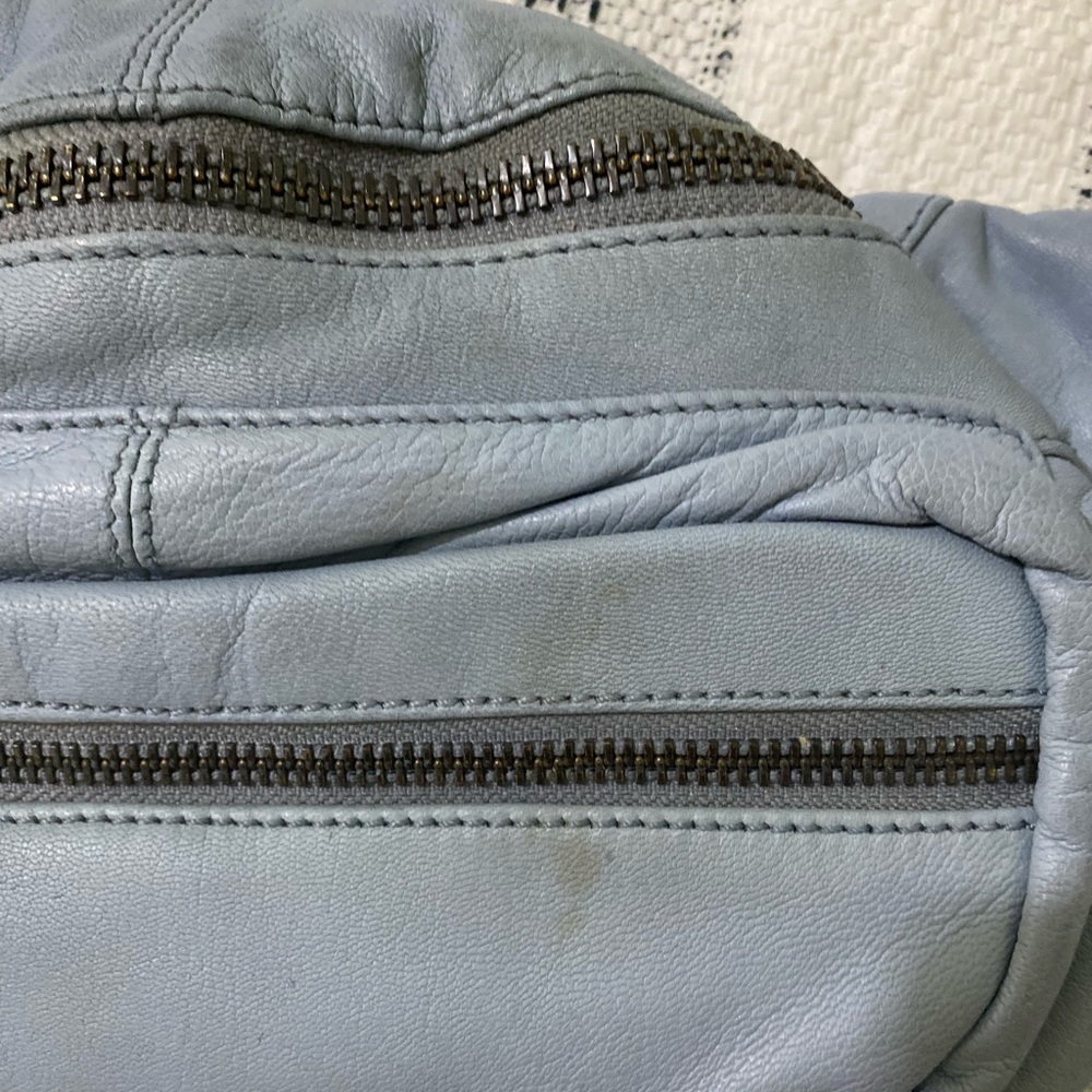Sold Free People We The Free Distressed Leather Archer Sling Bag Light Blue NWT - Picture 4 of 15